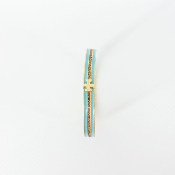 Tory Burch Kira Pave Enamel Hinge Bracelet Antique Brass/Blue Multi OS - Picture 2 of 14